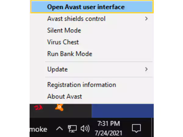 Open the Avast user interface.