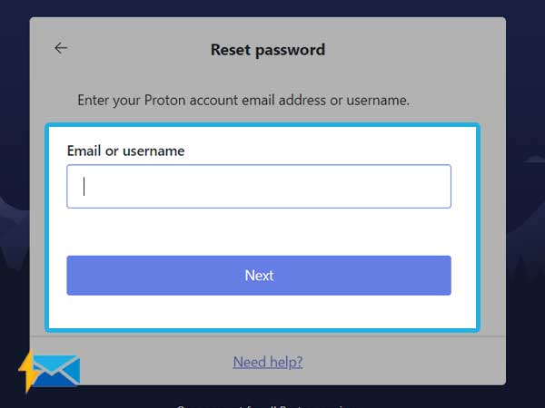 enter the ProtonMail email or username 