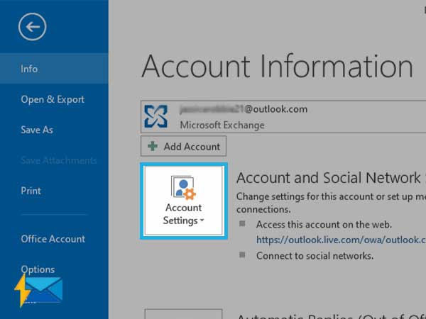 Account settings in Outlook