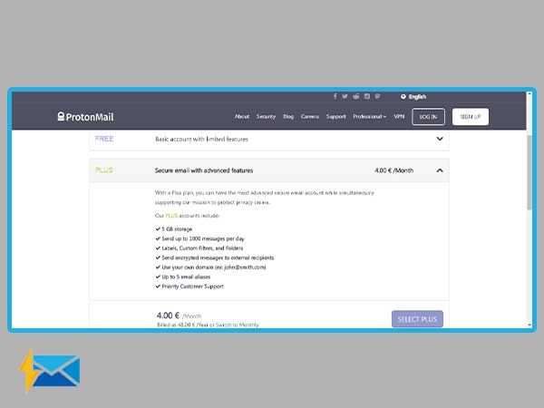 select ProtonMail sign-up plan