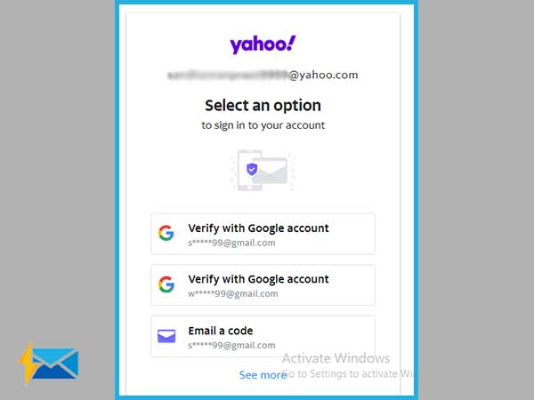 select Yahoo account recovery method