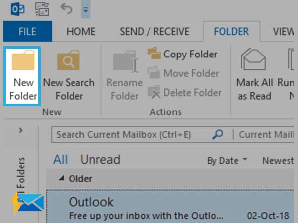 Go to the new folder in outlook Account
