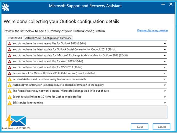 Configuration details Outlook Crash Checking