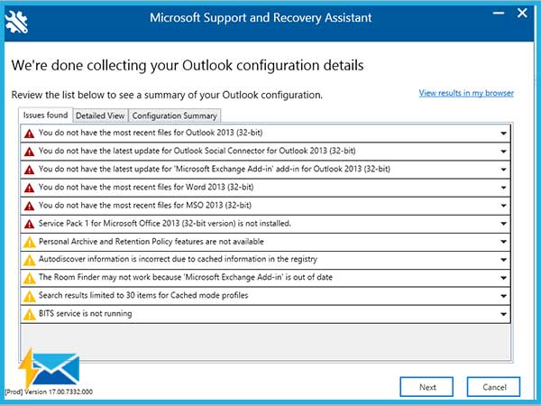 Send a request to Microsoft Support for Outlook crashing 