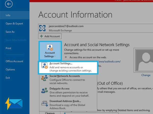 open Account settings on Outlook 