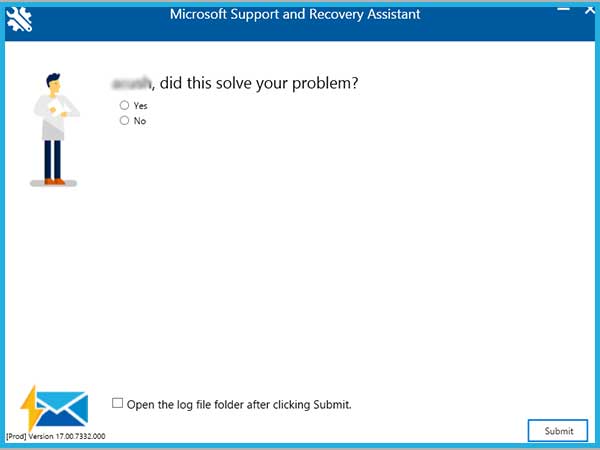 A feedback page for Outlook crashing