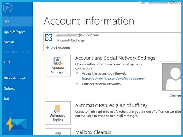 Go to Account information in Outlook Account