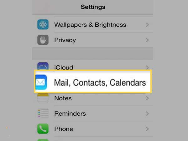 Select “Mail, Contacts, Calendars”