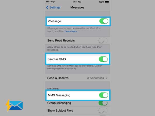 SMS, MMS, iMessage settings