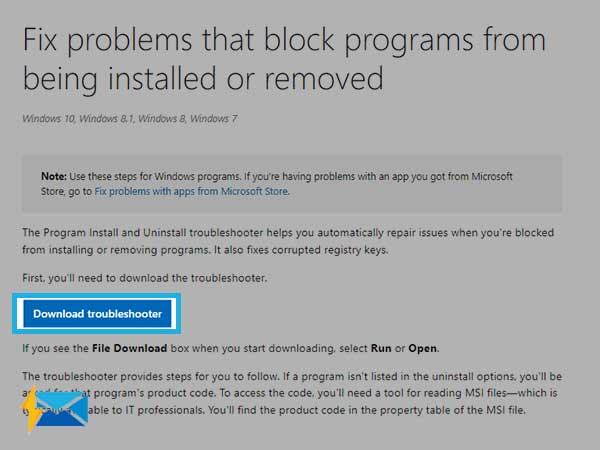 Microsoft’s fix It Tool installation