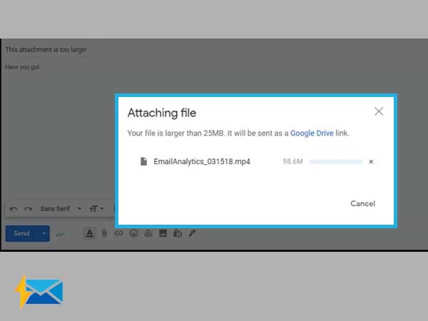 Convert the attachment into a Google Drive link to simply add in your email