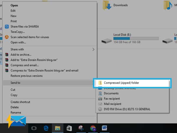 Select ‘Send to’ option to send all your selected files to a compressed (.Zip) folder