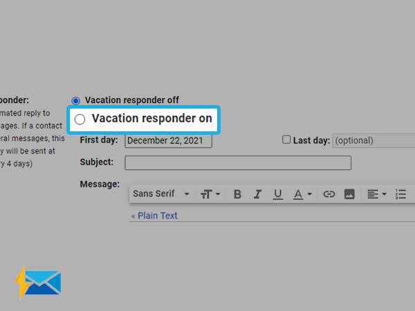 gmail vacation responder on 