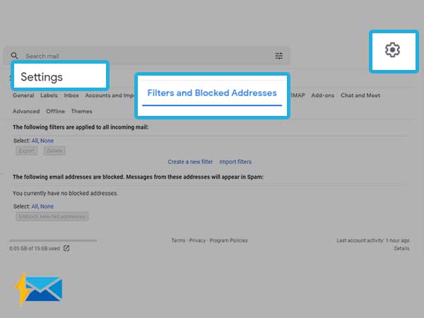  Filters and blocked addresses in settings 