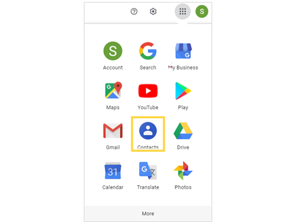 Click on Google apps icon and select Contacts