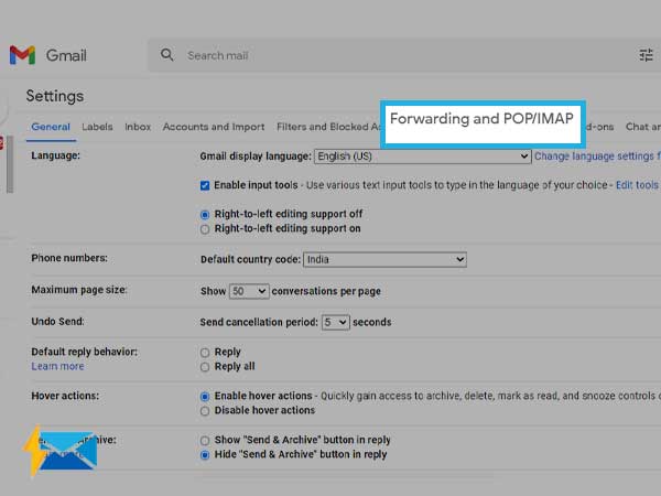 access Forwarding and POP/IMAP tab