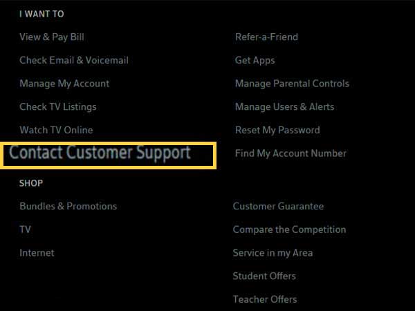  Select the Contact Customer Support link.