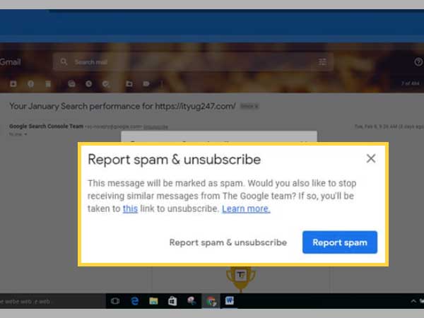 Select the ‘Report Spam’ option in the pop-up