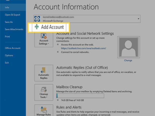  select Outlook “Add Account”