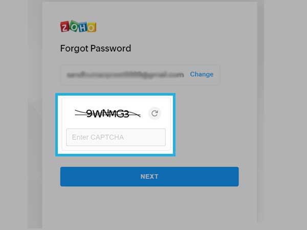 Fill in Captcha for Zoho verification