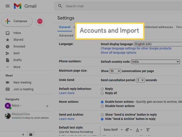 Gmail account settings