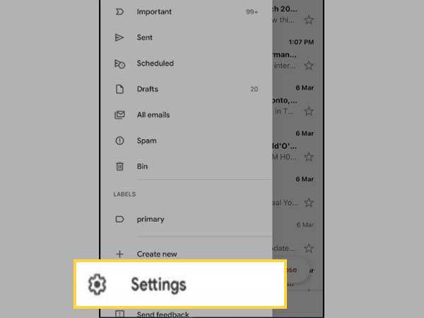 Select “Settings” from the list