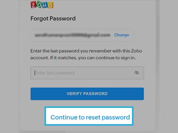 reset Zoho mail password