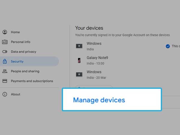 manage devices on Google