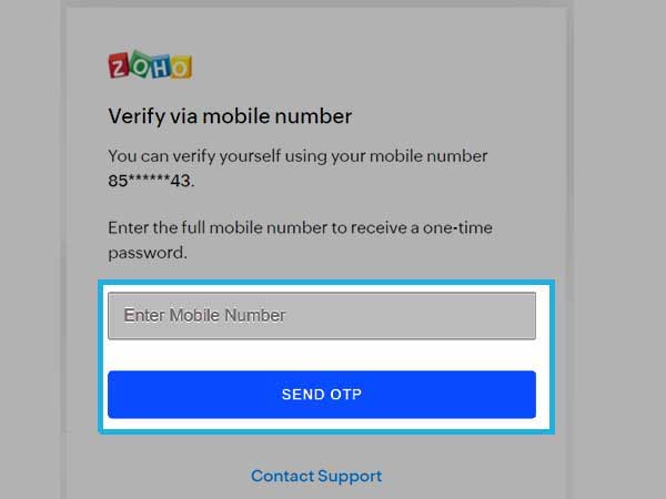 Zoho mail identity verification page