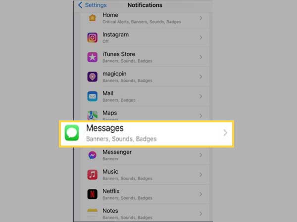 Access Notifications and then Messages