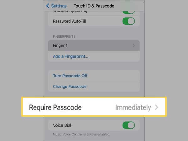 select Immediately for Require Passcode