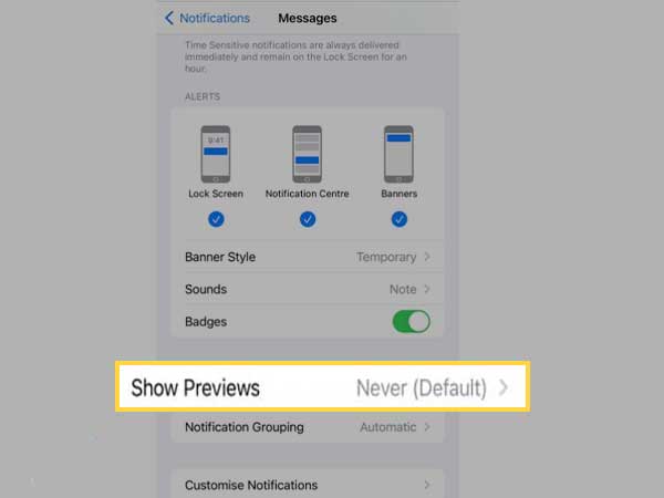 Use Never in Show Previews menu