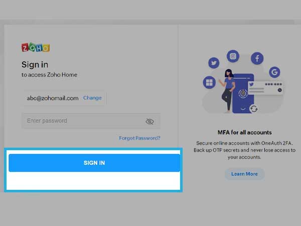 click Zoho sign-in option 