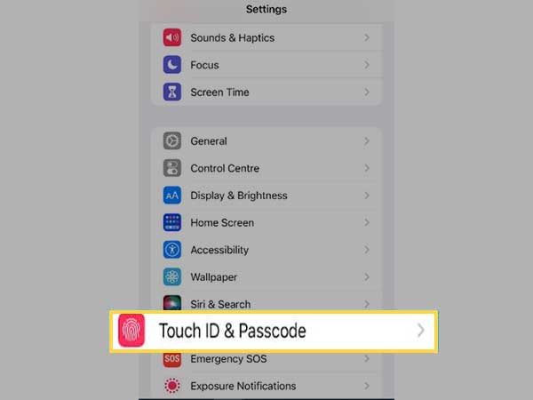 Click on Touch ID and Passcode 