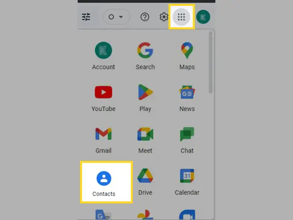 Click on the Google app icon and select Contacts