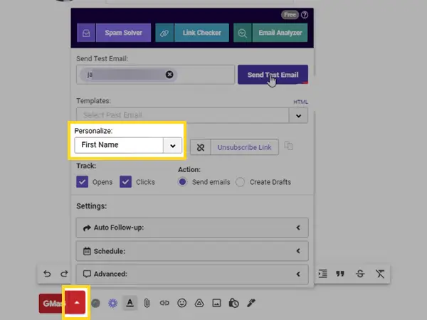 Click on the arrow select personalize and select placeholder