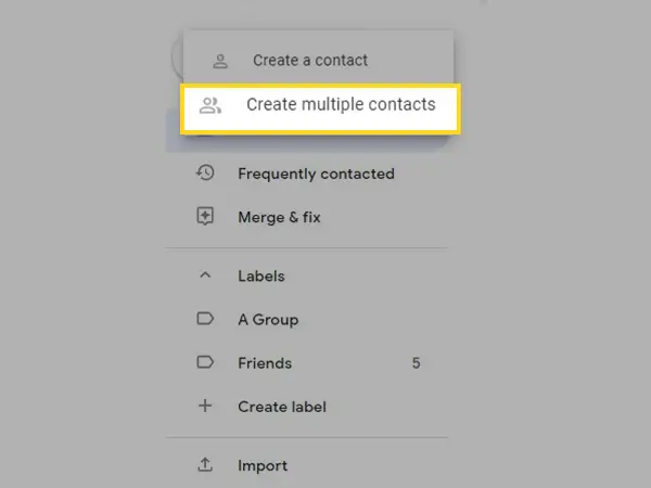 Select Create Multiple Contacts.