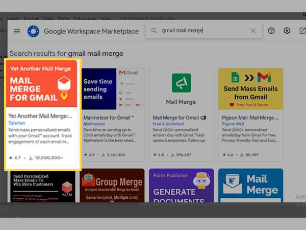 Mail merge for Gmail addon