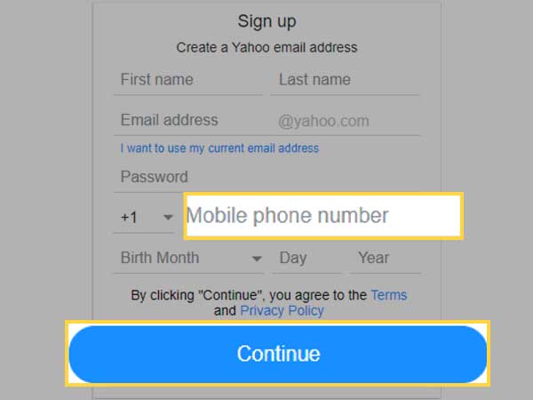 Enter the mobile number and click on continue