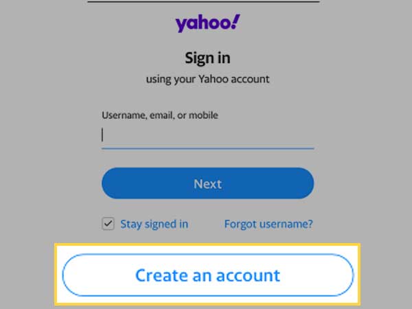 Click on create account 