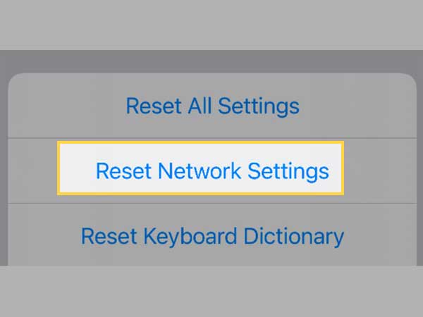 reset network settings option
