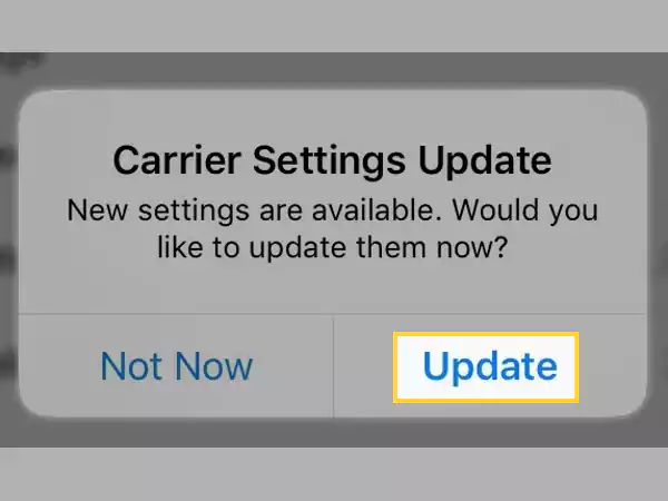 Tap on Update in the Carrier Settings update pop-up.