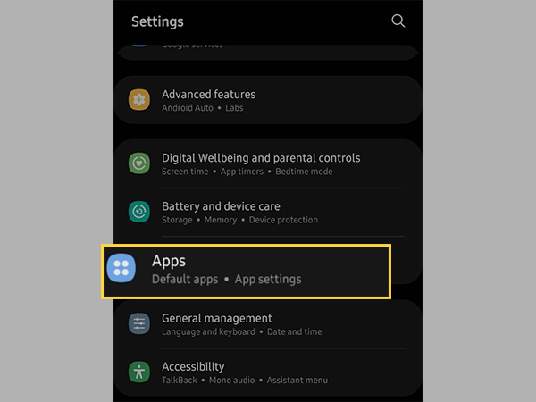 Tap on Apps from Settings.