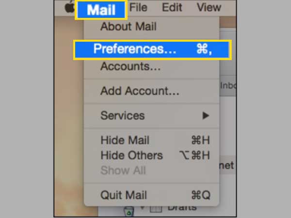 Click on Mail and select Preferences.