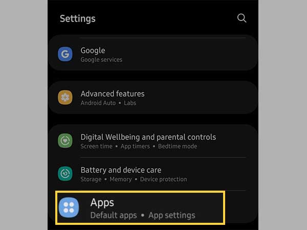 Select Apps in Settings.