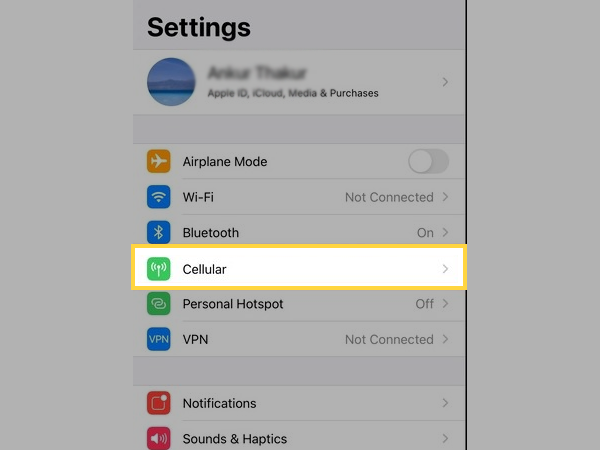 Select Cellular tab.