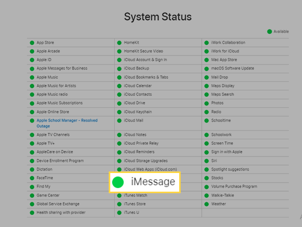 Check server status of iMessage