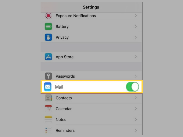 Select Mail from Settings.