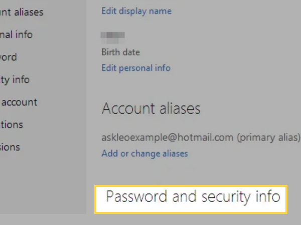 Password and Security info