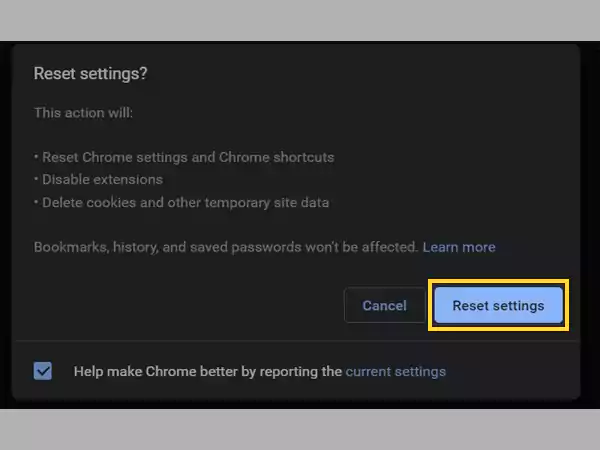Click on Reset Settings.